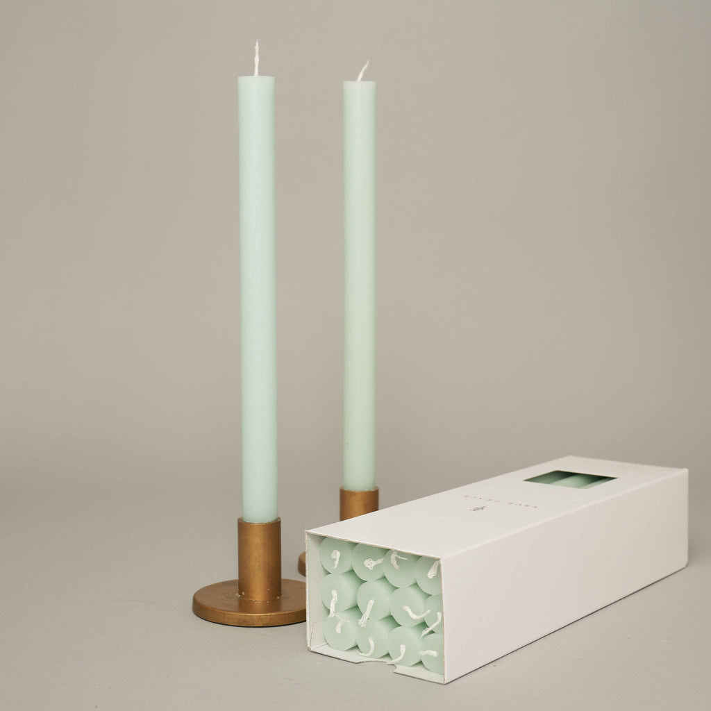 Eau de Nil Coloured Taper Candles - 12hr Burn