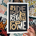 Indie Rock and Roll Song Lyric Typography Print: Unframed / Light Background / A3