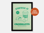 Coffee And Croissants Takeaway Diner Print: Blue / A4