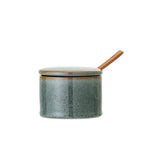 Pixie Jar w/Lid & Spoon Green Stoneware