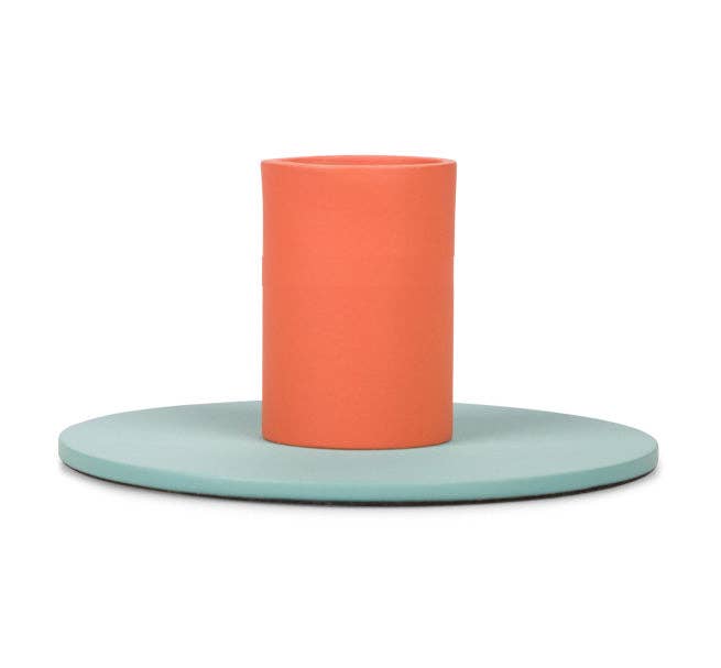 Small Two-Tone Opaline & Marigold Metal Candleholder: 6