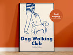 Dog Walking Club Handdrawn Print: Cream and Blue / A4