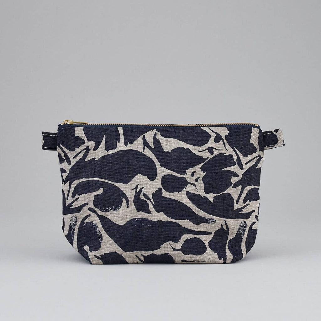 Toiletry Bag - 100% Linen: Printed Navy Creatures / Large