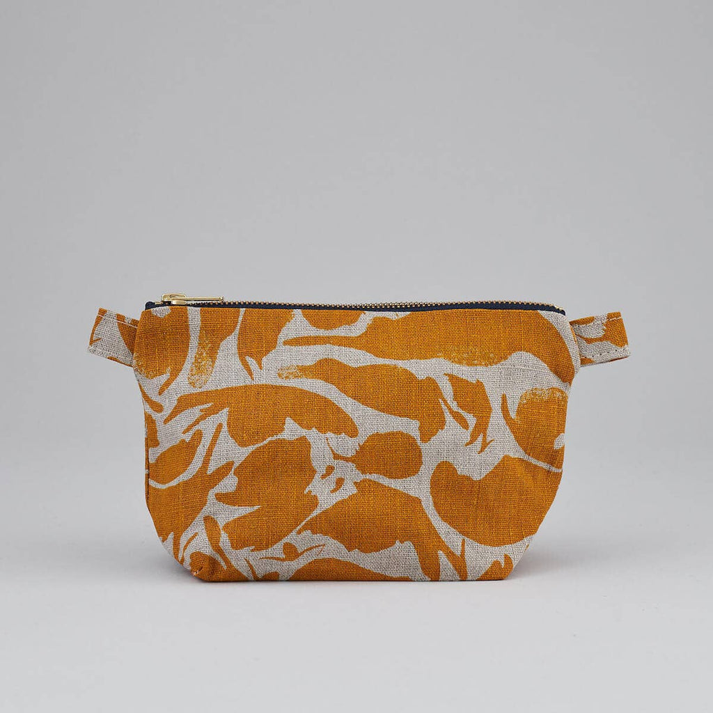 Toiletry Bag - 100% Linen: Printed Yellow Creatures / Small