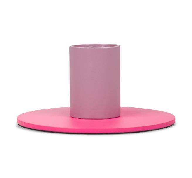 Small Two-Tone Venetian & Neyron Pink Metal Candleholder: 6