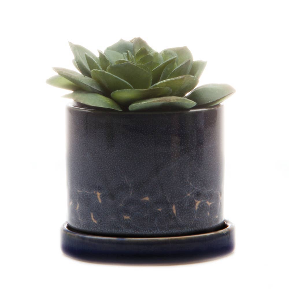 Minute - Glazed Modern Ceramic Pot with Saucer: Blue Aqua / 5"