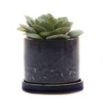 Minute - Glazed Modern Ceramic Pot with Saucer: Blue Aqua / 5"