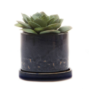 Minute - Glazed Modern Ceramic Pot with Saucer: Blue Aqua / 5"