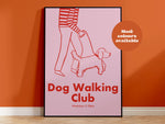 Dog Walking Club Handdrawn Print: Red and Pink / A5
