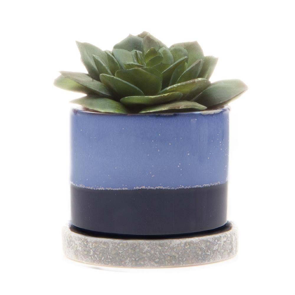 Minute - Glazed Modern Ceramic Pot with Saucer: Blue Aqua / 5"