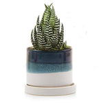 Minute - Glazed Modern Ceramic Pot with Saucer: Blue Aqua / 5"
