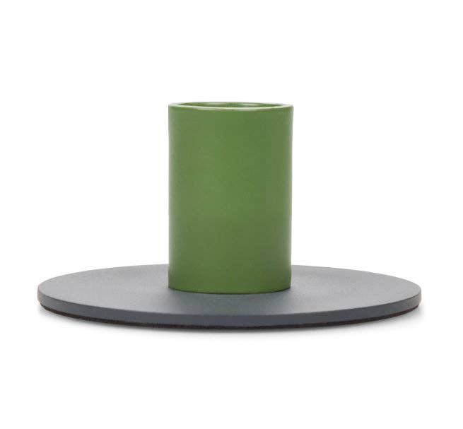 Small Two-Tone Indigo & Olive Metal Candleholder: 6