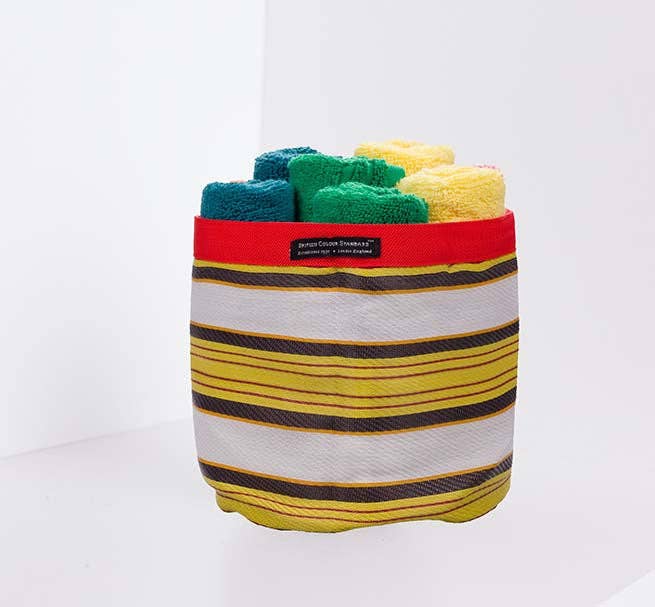 Small 14 cm - Eco Woven Plant Pot Cover in Tuscan Yellow, Pearl & Rose Beige