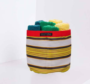Small 14 cm - Eco Woven Plant Pot Cover in Tuscan Yellow, Pearl & Rose Beige