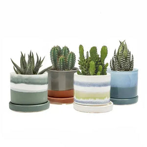 Minute - Glazed Modern Ceramic Pot with Saucer: Blue Aqua / 5"
