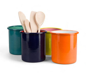 Tall Enamel Utensil Holder in Midnight Blue / Chilli Red: 2
