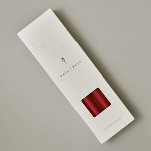 Cerise Coloured Box of 12 Taper Candles - 12hr Burn
