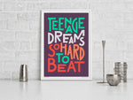 Teenage Dreams Bold Song Lyric Typography Print: Unframed / Dark Background / A4