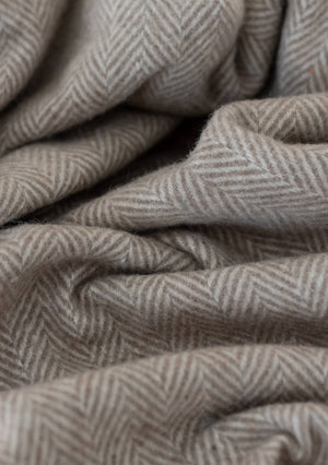 Recycled Wool Blanket in Natural Herringbone