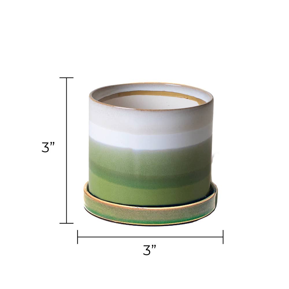 Minute - Glazed Modern Ceramic Pot with Saucer: Blue Aqua / 5"
