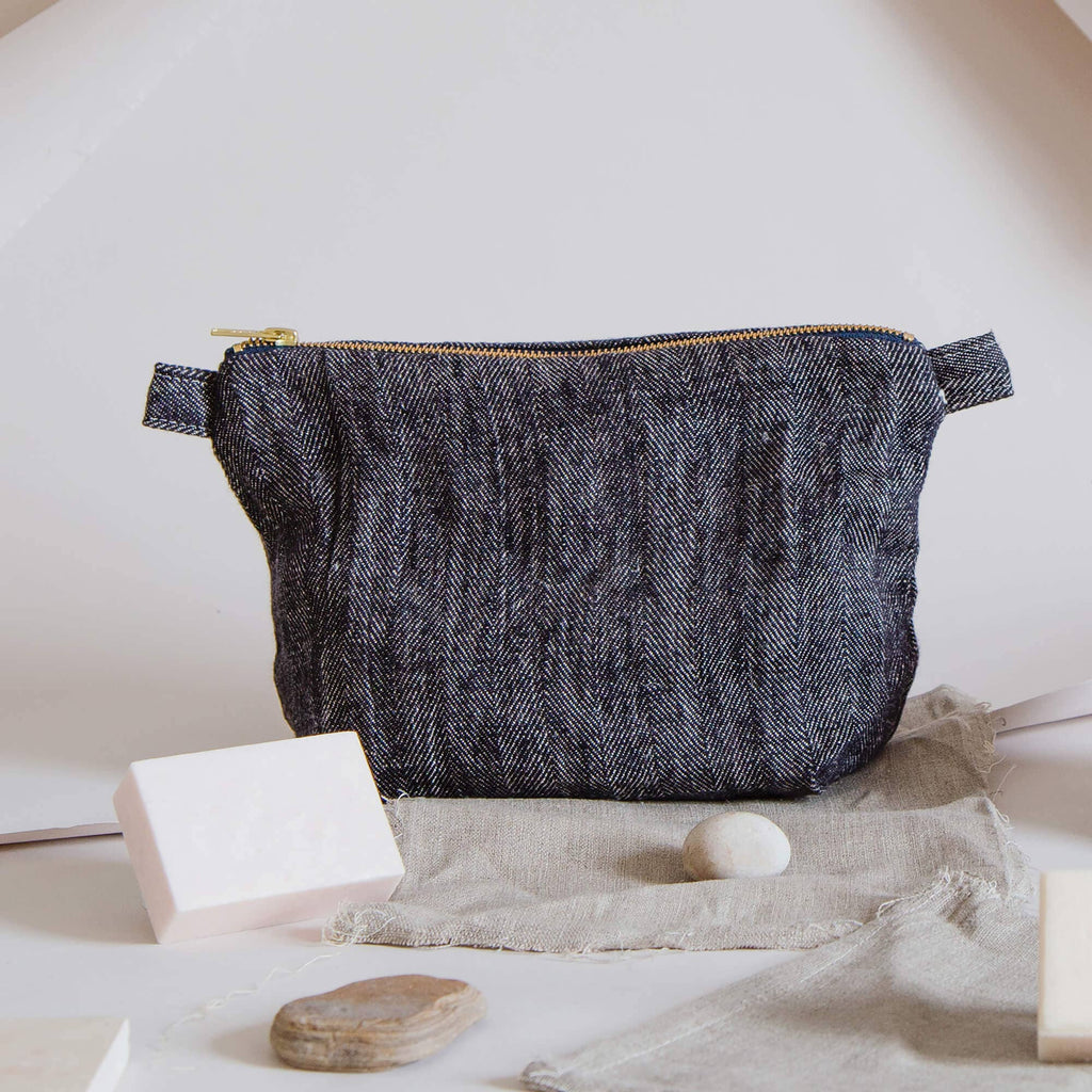 Toiletry Bag - 100% Linen: Herringbone Linen / Large