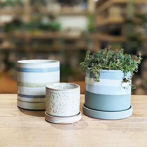 Minute - Glazed Modern Ceramic Pot with Saucer: Blue Aqua / 5"