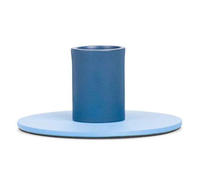 Small Two-Tone Nanking Blue & Midnight Blue Metal Candleholder: 6