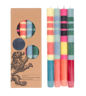 Mixed Set Reds, Oranges & Blues Striped Eco Dinner Candles, 4 per pack