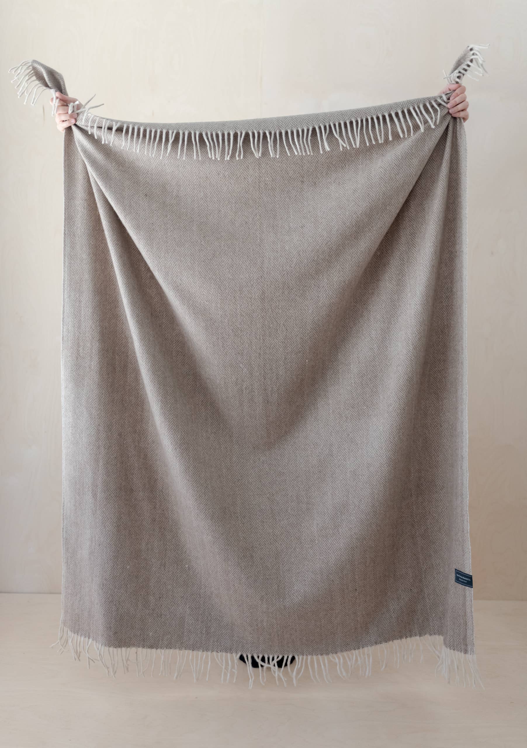 Recycled Wool Blanket in Natural Herringbone