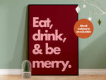 Eat, Drink and Be Merry Typography Print: Red and Pink / A5