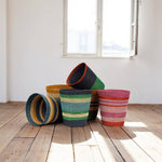Seagrass Waste Paper Basket in Pompadour and Midnight Blue