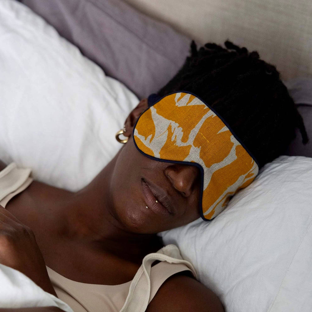 Eye Mask - Linen/Merino: Printed Yellow Creatures