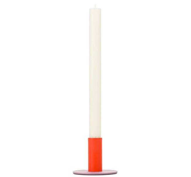 Tall 6cm Two-Tone Orange Flame & Venetian Pink Metal Candleholder: 6