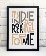 Indie Rock and Roll Song Lyric Typography Print: Unframed / Dark Background / A3