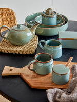 Pixie Jar w/Lid & Spoon Green Stoneware