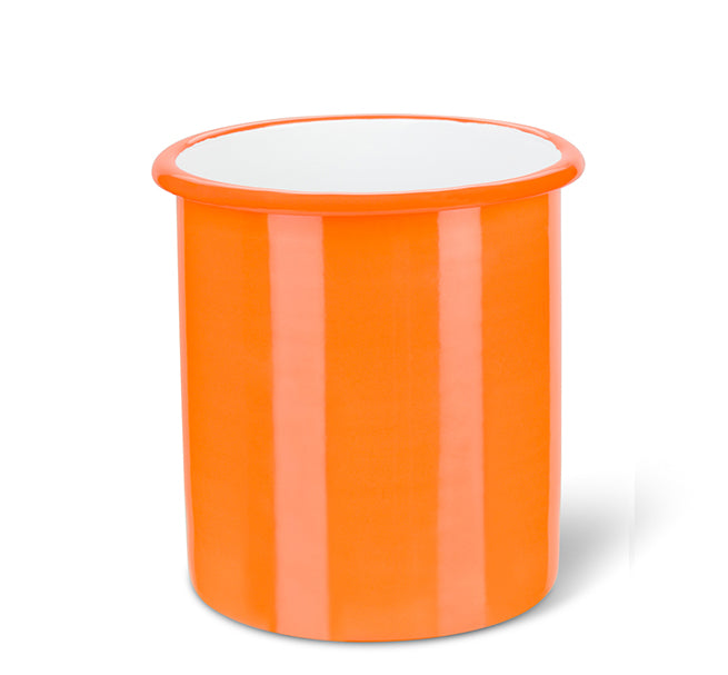 Tall Enamel Utensil Holder in White/Orange