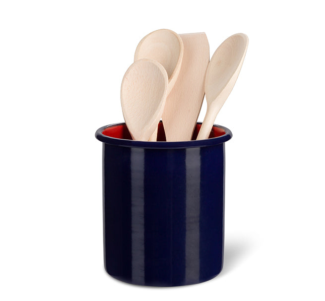 Tall Enamel Utensil Holder in Midnight Blue/Chilli