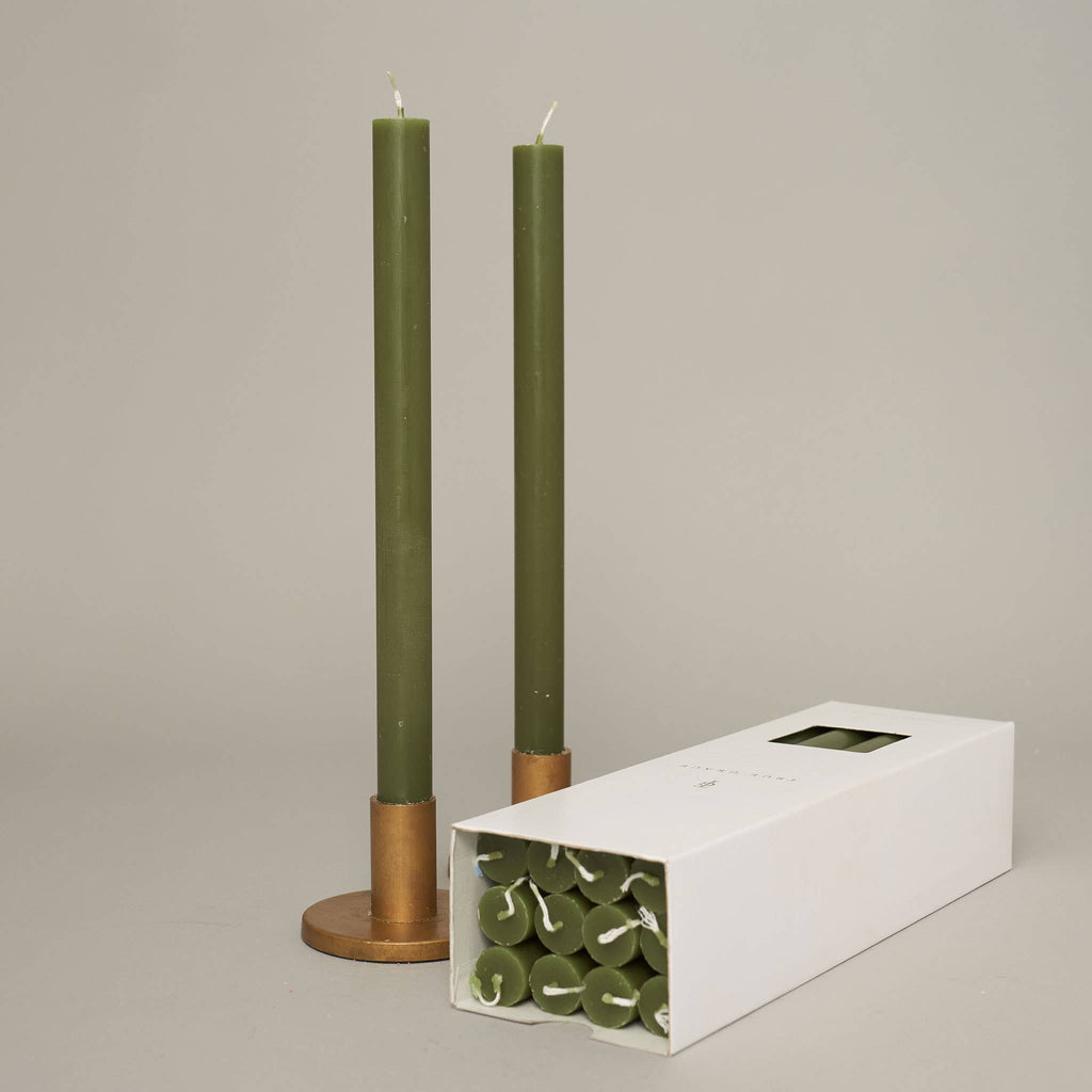 Sage Coloured Taper Candles - 12hr Burn