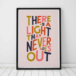 There is a Light Song Lyric Typography Print: Unframed / Light Background / A3