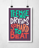 Teenage Dreams Bold Song Lyric Typography Print: Unframed / Dark Background / A4