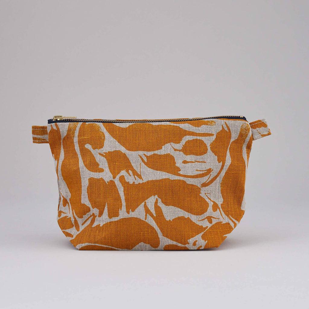 Toiletry Bag - 100% Linen: Printed Yellow Creatures / Large