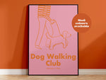 Dog Walking Club Handdrawn Print: Pink and Blue / A3