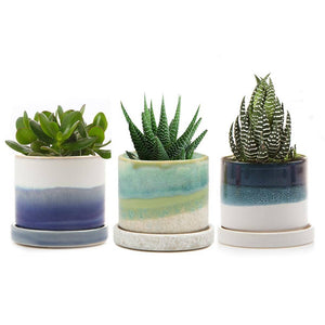 Minute - Glazed Modern Ceramic Pot with Saucer: Blue Aqua / 5"
