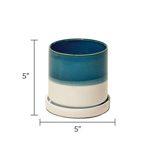 Minute - Glazed Modern Ceramic Pot with Saucer: Blue Aqua / 5"
