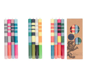 Mixed Set Reds, Oranges & Blues Striped Eco Dinner Candles, 4 per pack