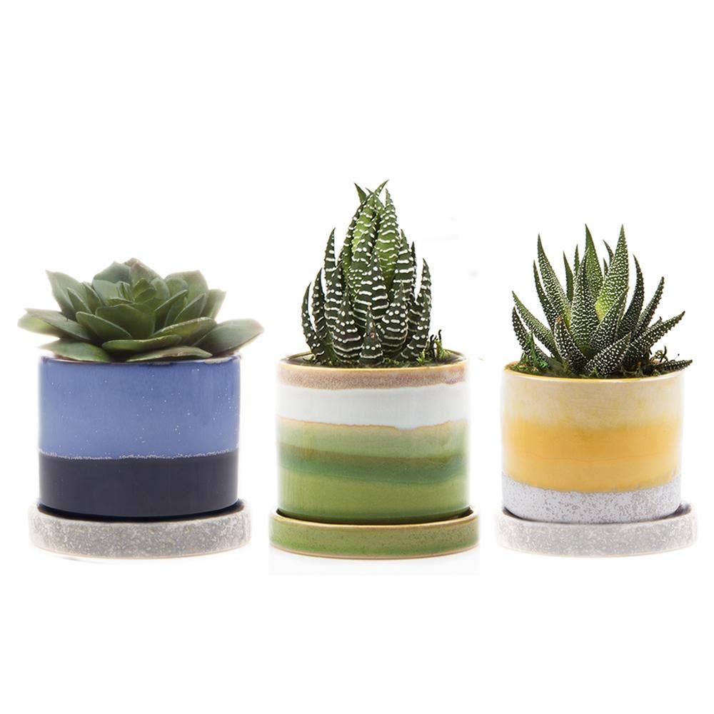 Minute - Glazed Modern Ceramic Pot with Saucer: Blue Aqua / 5"