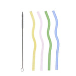 Glass straws with cleaning brush (set of 4) - Wiggly (multi-