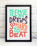 Teenage Dreams Bold Song Lyric Typography Print: Unframed / Dark Background / A4