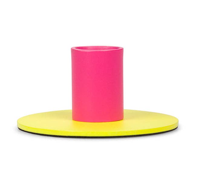Small 4cm Two-Tone Sulphur & Neyron Pink Metal Candleholder: 6
