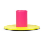 Small 4cm Two-Tone Sulphur & Neyron Pink Metal Candleholder: 6